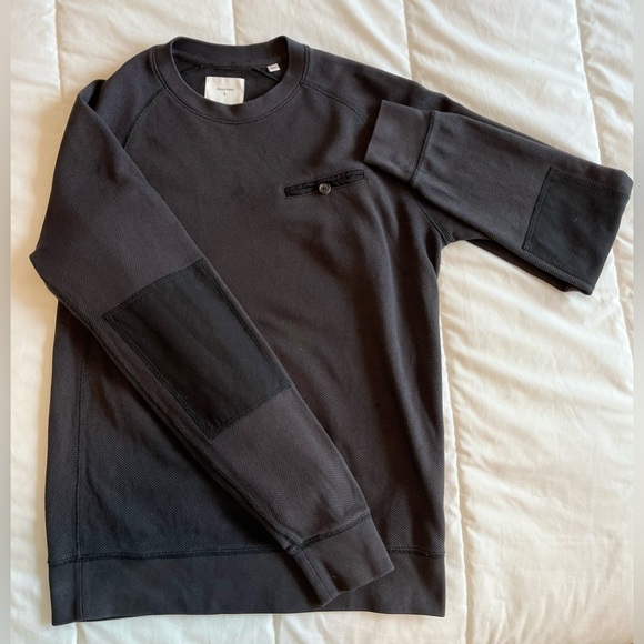 BILLY REID SWEATER MENS SMALL BLACK DOVER CREW NECK ELBOW PATCHES LONG SLEEVE
